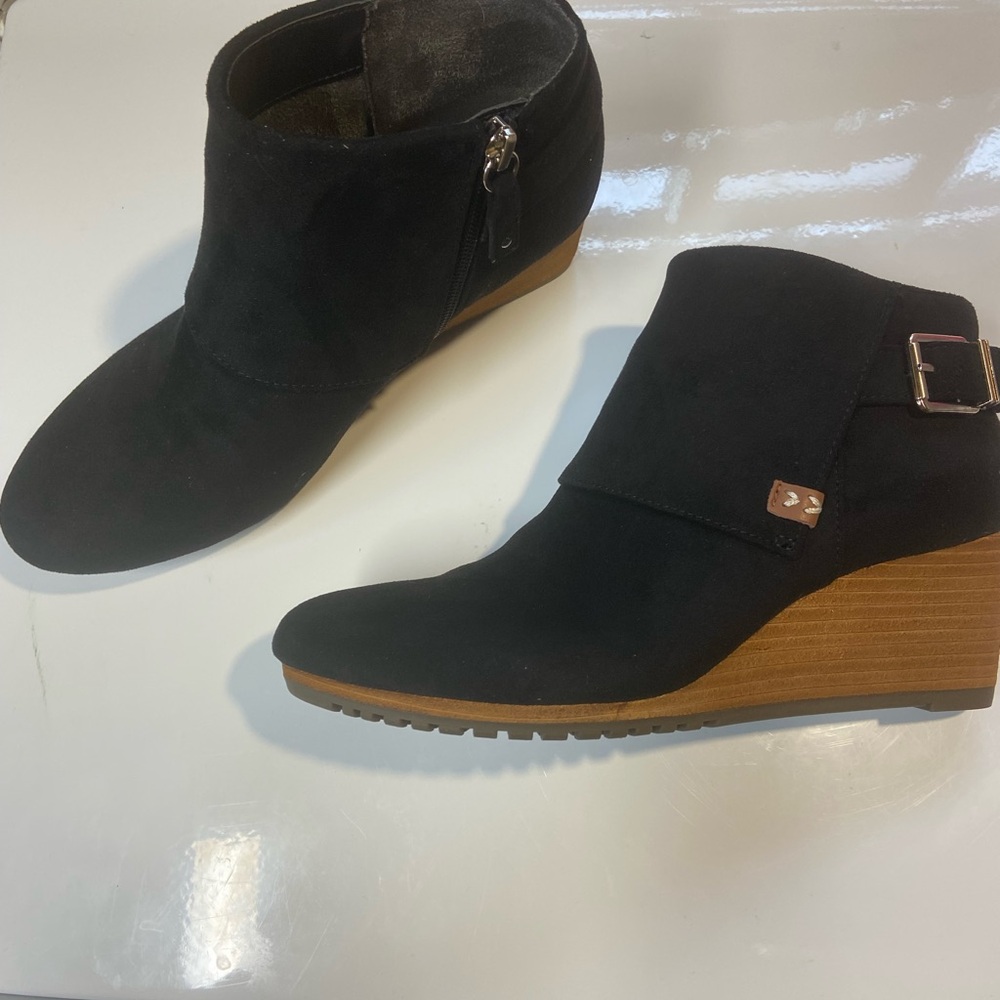 Dr Scholls Black Suede Ankle Boots with Wedge Heel